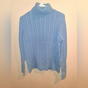 L.L. Bean Light Blue Cable Knit Turtle Neck 100% Cotton Sweater L